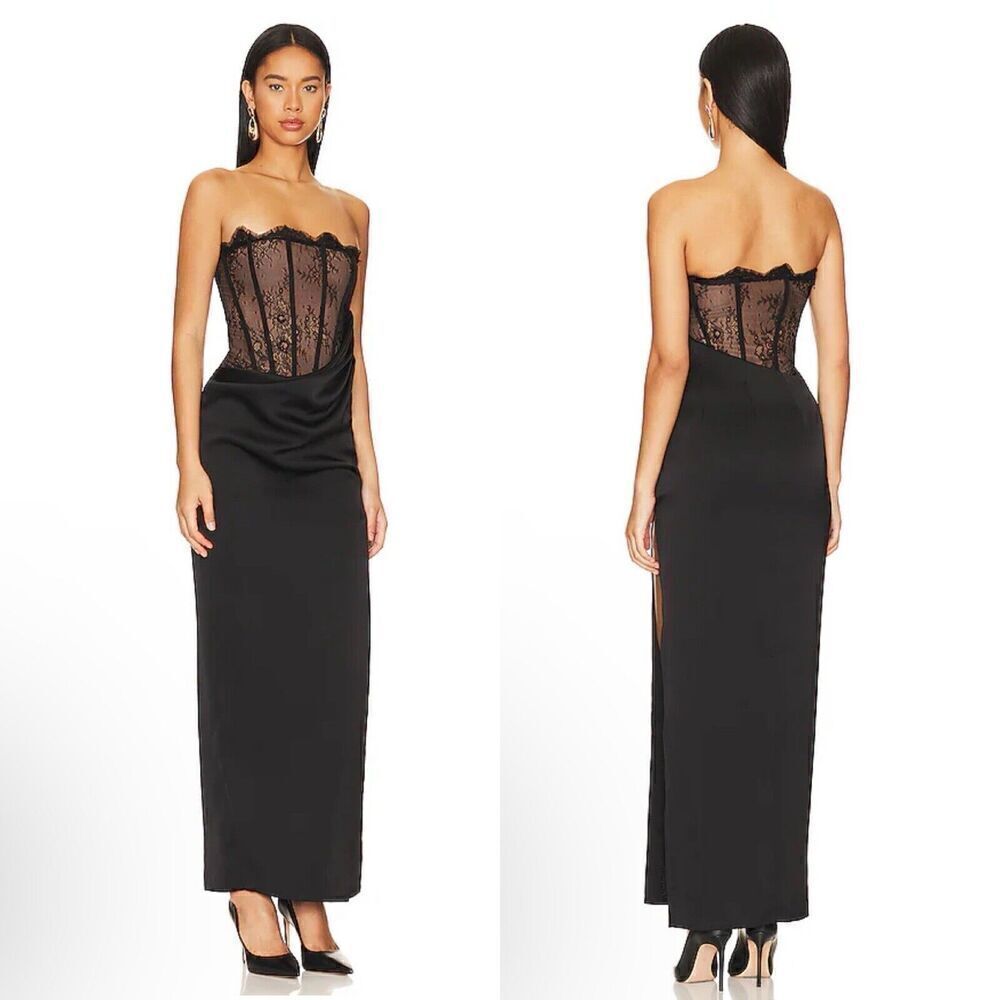 NBD Nalani Łące Corset Bustier Draped Black Maxi Gown Dress NWT Sz S $298